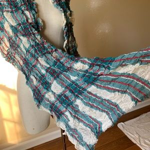 Tolani Scrunch Scarf Teal Plaid Red Plaid Popcorn Shawl Ruched Long scarf